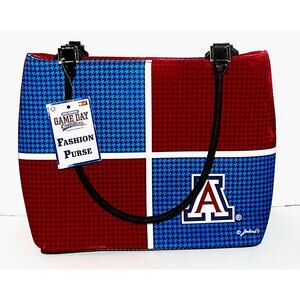 University Of Arizona Red & Blue Houndstooth Fashion Purse w Black Handles NWT